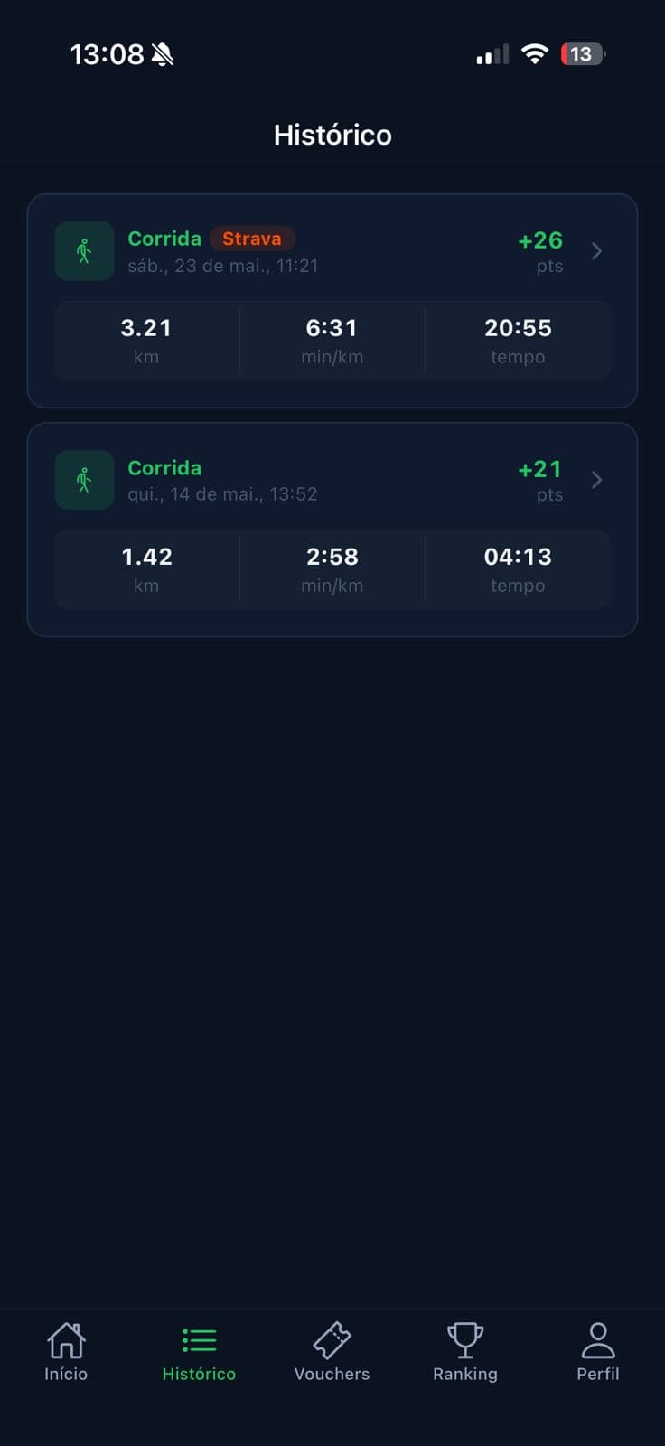 Run&Fun · Histórico de atividades
