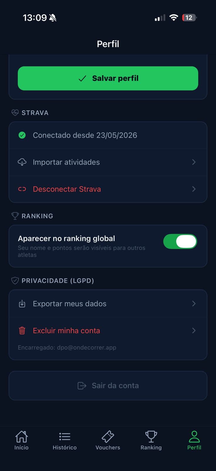 Run&Fun · Perfil conectado ao Strava